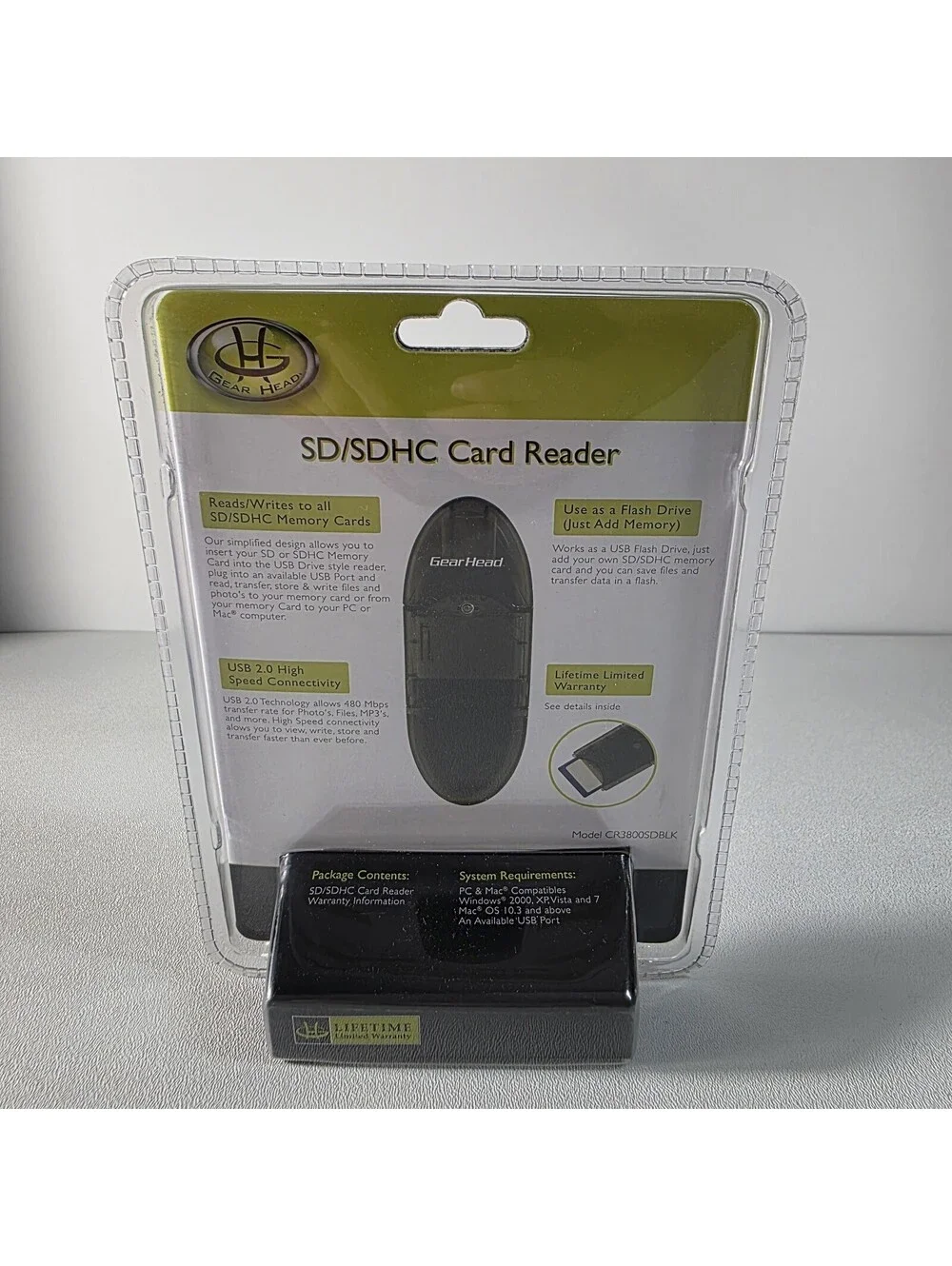 GearHead USB Digital SD/SDHC Card Reader - 480Mbps CR3800SDBLK - NEW